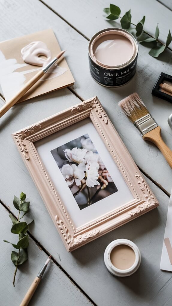 Give thrifted wooden frames new life — step-by-step vintage frame makeover tips for painting, distressing, and adding metallic highlights to create a personalized upcycled gift.