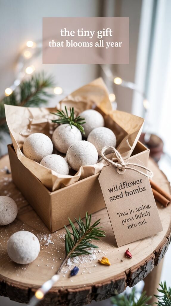 Handmade wildflower seed bombs with kraft paper packaging as zero-waste homemade 