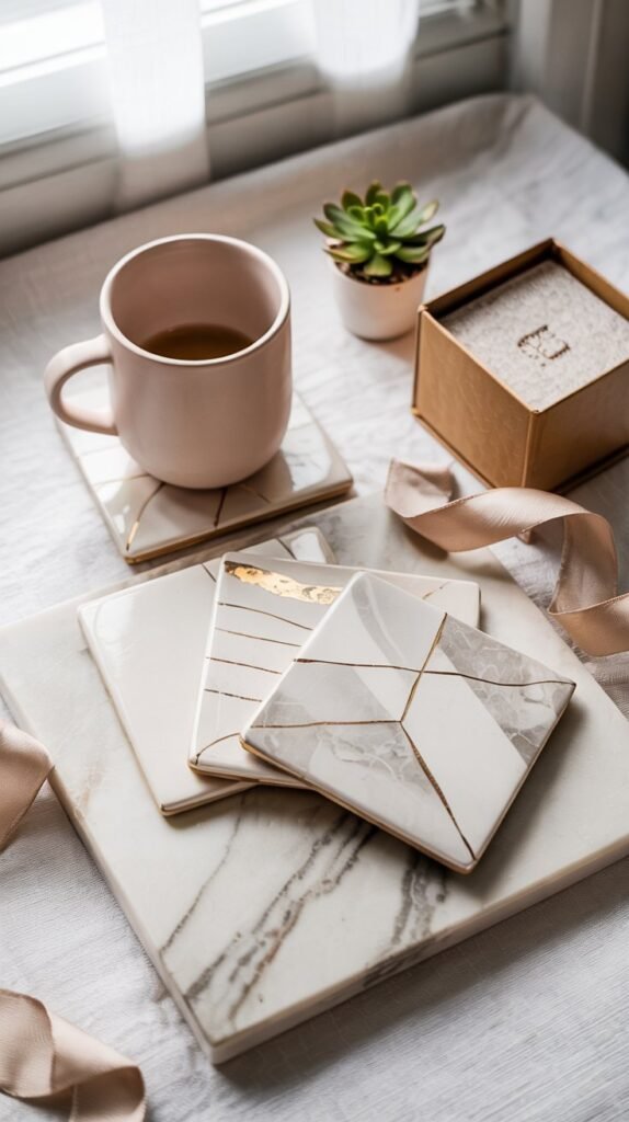 Tile Coasters with Professional Designs — step-by-step guide to make stylish 4" ceramic coasters, seal and finish them, plus neat packaging ideas for office gifts.