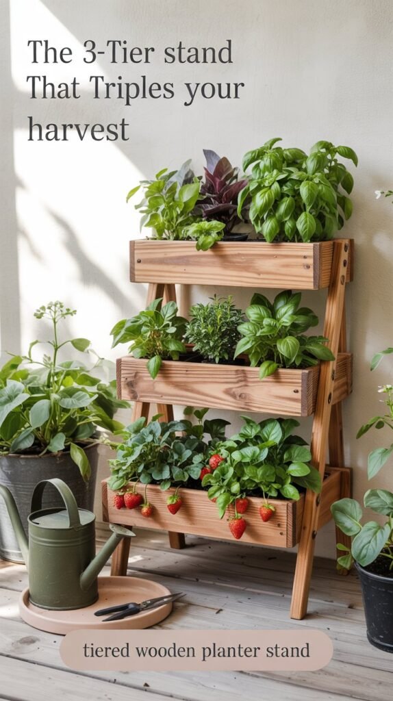 Tiered wooden planter stand: transform a small balcony or patio into a high-yield mini garden. Free plans, tiered planting layout, and fast space-saving tips now.