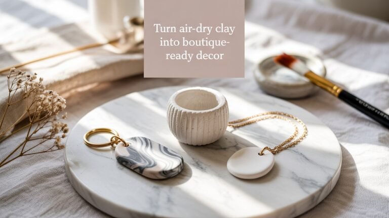 Air-dry clay mini planter, keychain and pendant on marble